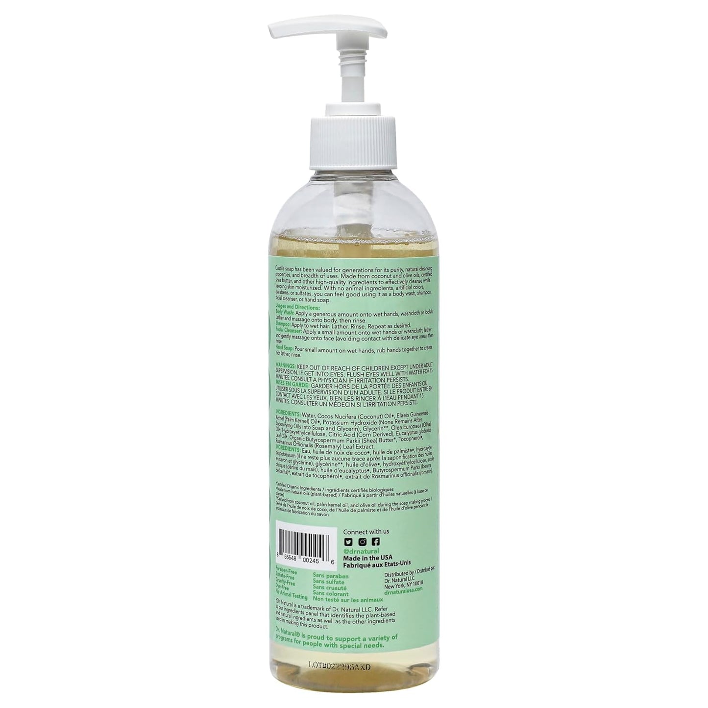 Castile Liquid Soap - Multi-Use Body Wash, Shampoo and Face Wash - Hydrating Body Soap for Skin, Hair, Pets and Home - Eucalyptus - 16 Oz