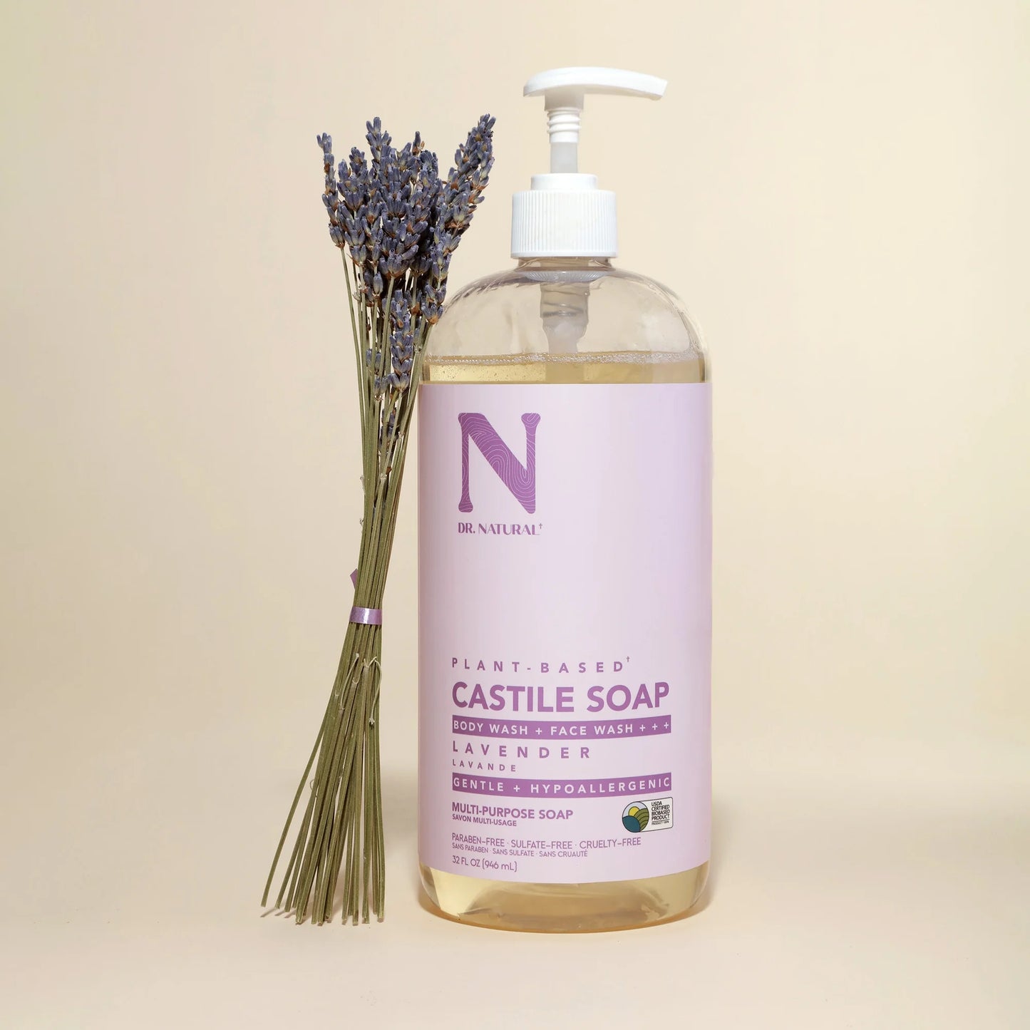 Castile Liquid Soap, Multipurpose Liquid Soap, Lavender, 32 Oz