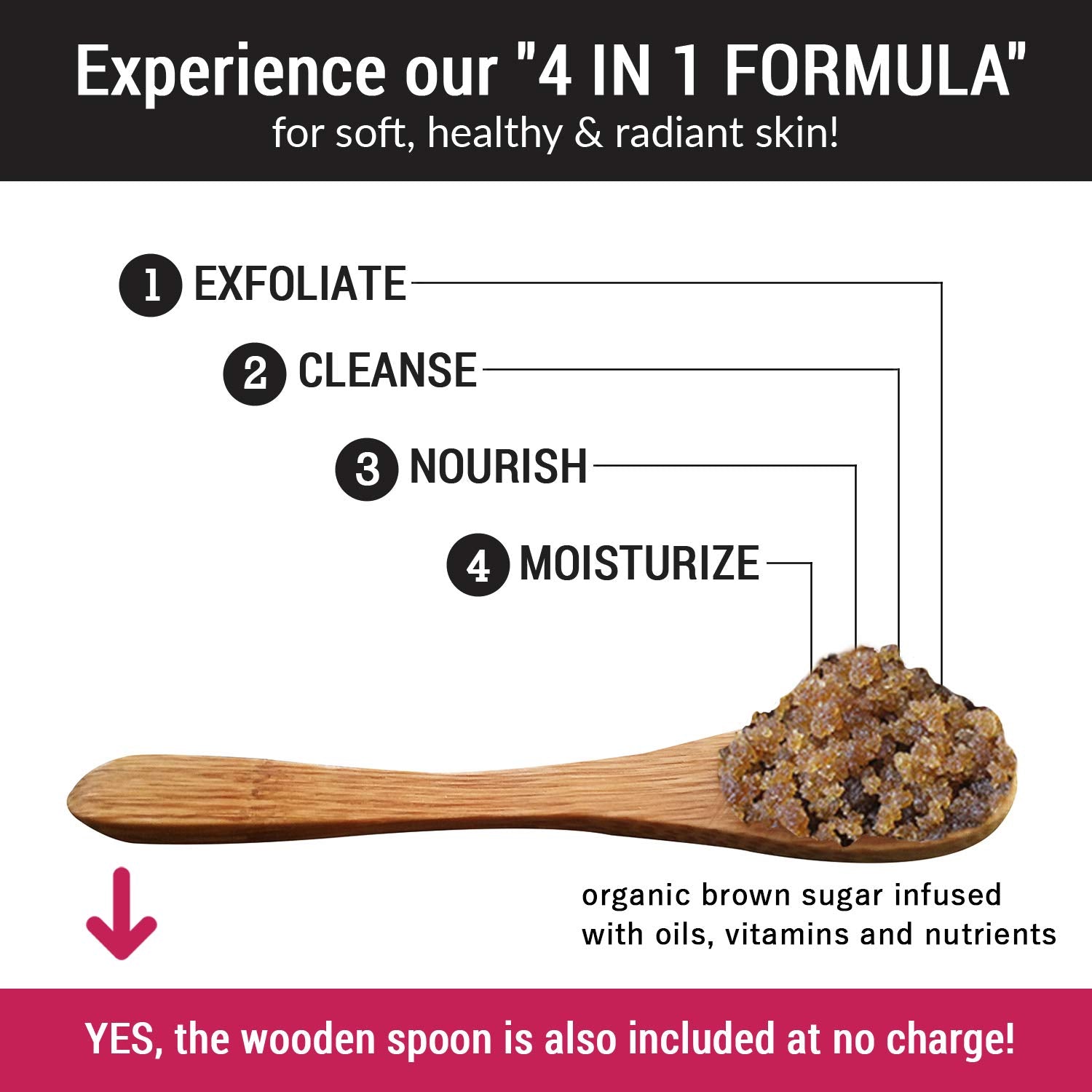 Premium Unscented Brown Sugar Body Scrub | Large 16Oz Jar | Face, Feet & Full Body Scrub | Includes Wooden Spoon, Loofah & Mini Exfoliating Bar Soap