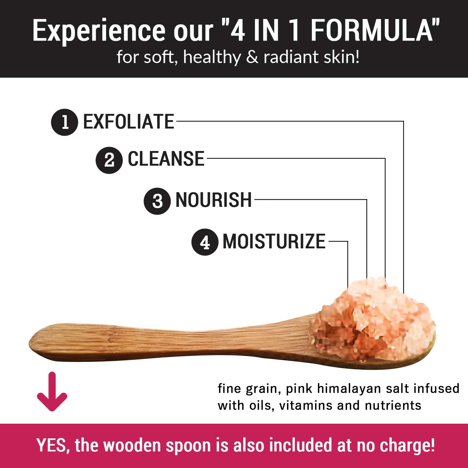 Premium Pink Himalayan Salt Body Scrub Set - Large 16Oz UNSCENTED SCRUB, Organic Essential Oils & Nutrients INCLUDES Wooden Stirring Spoon, Loofah & Mini Exfoliating Bar Soap