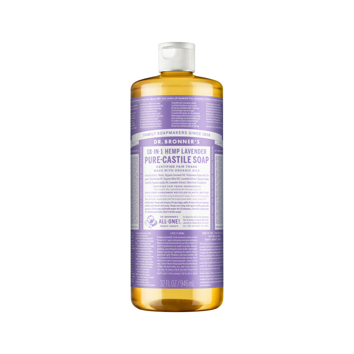 NEW Dr. Bronner'S Pure-Castile Soap Liquid 18-In-1 Hemp Lavender 946Ml Bronners