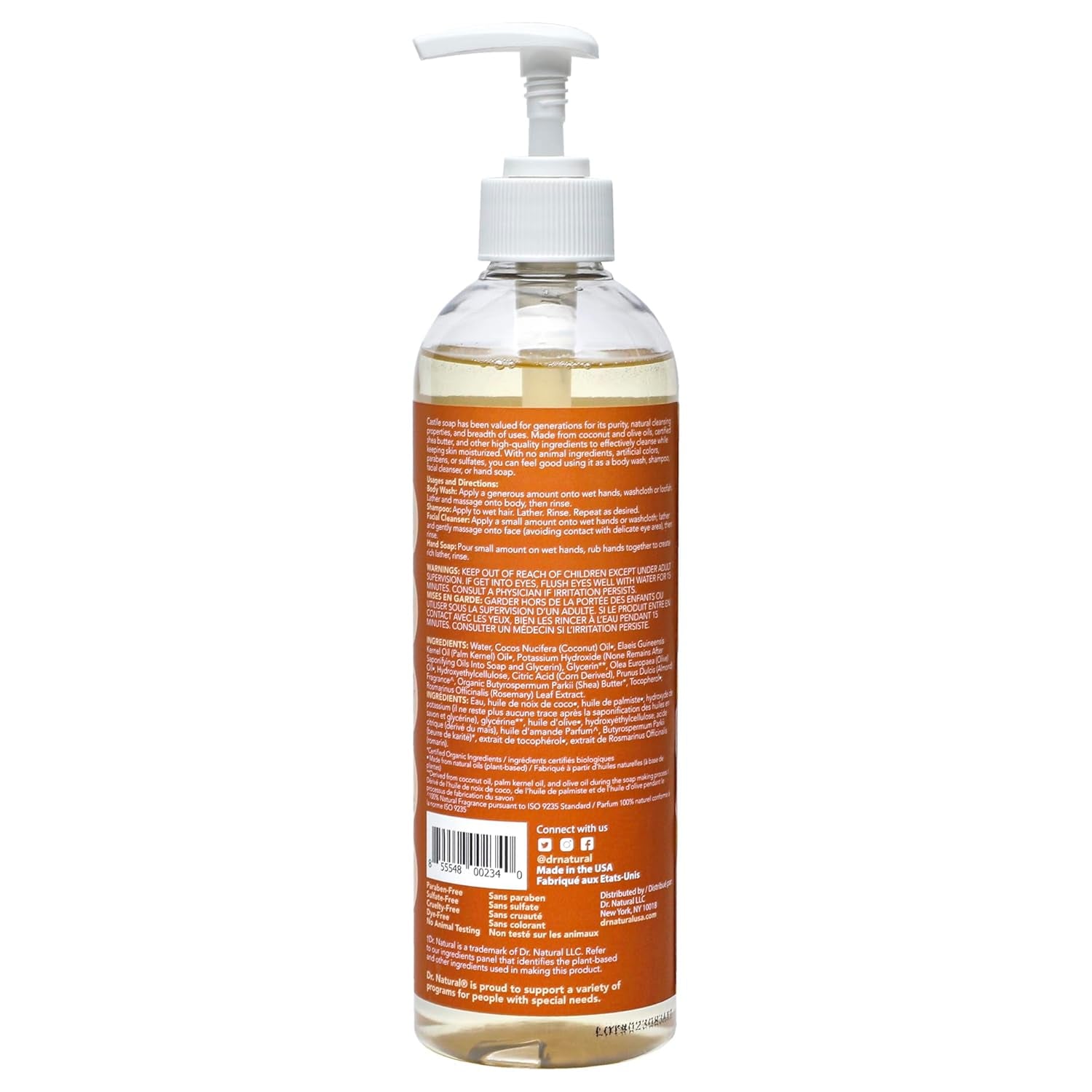 Castile Liquid Soap - Multi-Use Body Wash, Shampoo and Face Wash - Hydrating Body Soap for Skin, Hair, Pets and Home - Almond - 16 Oz