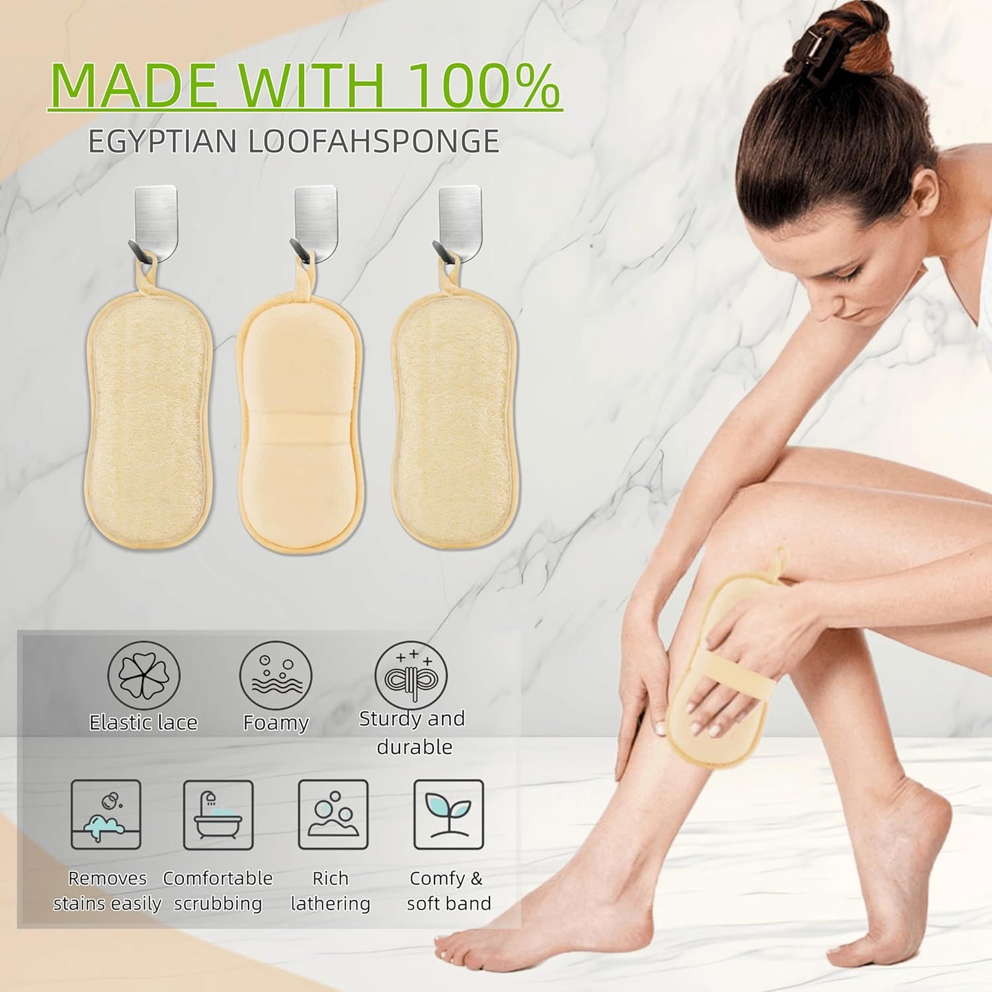 Natural Loofah Sponge Exfoliating Body Scrubber (3 Pack 7.88X3.94X1.57 In), Made with Natural Loofa Sponge,Bath Shower Loofah for Women and Men, Looa for Face and Body That Gets You Clea
