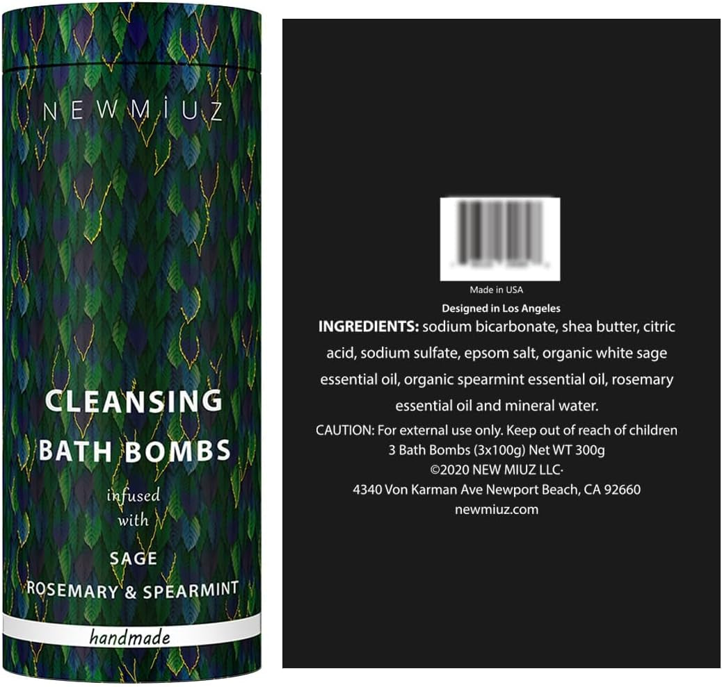 Sage Bath Bombs Spiritual Bath Energy Clearing Protection Shielding Smokeless Smudging Sage Rosemary and Spearmint Relaxation Stress Relief Spa Gift