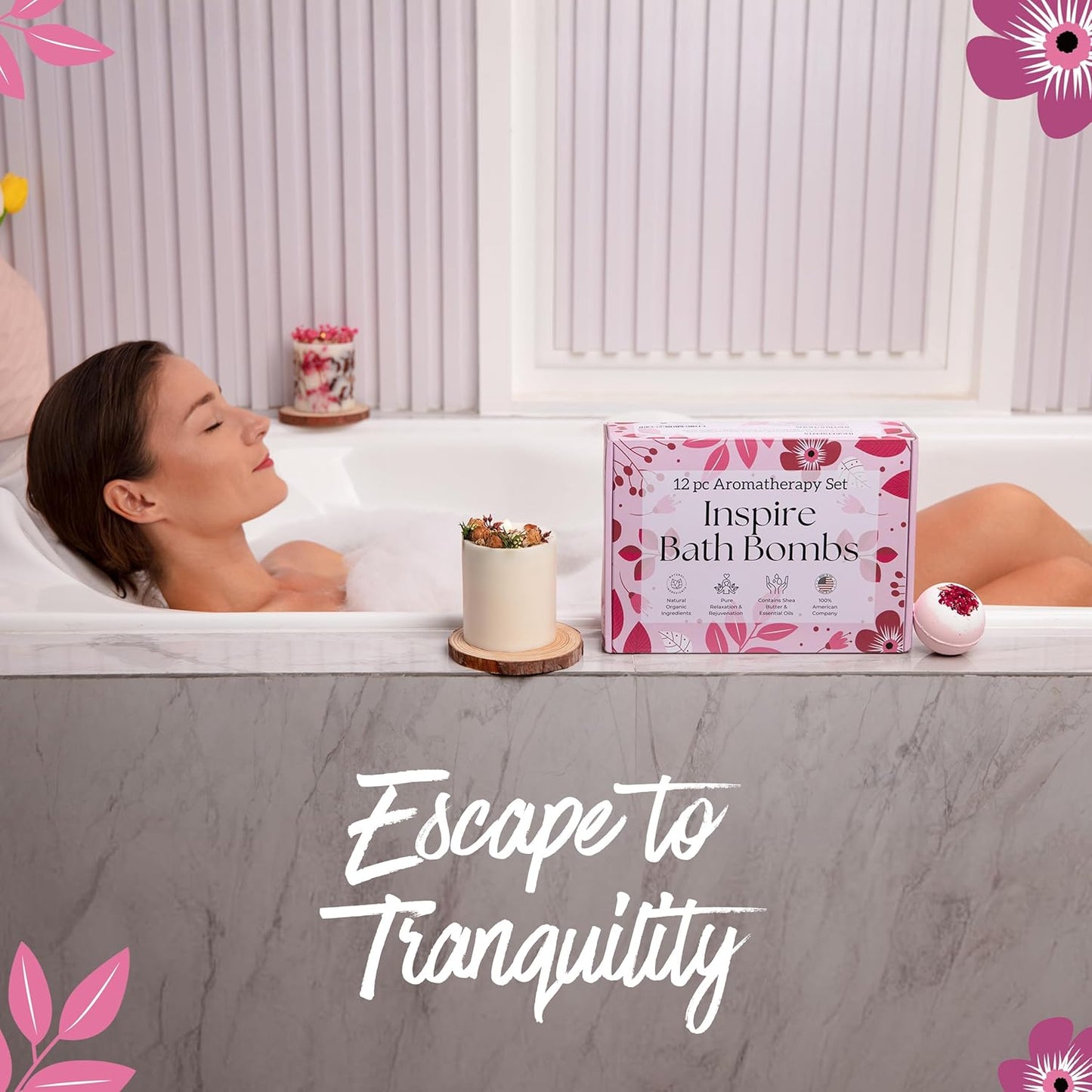 Inspire Bath Bombs for Women, 12 Gorgerous Flower Bath Bombs Topped with Dried Flowers, Luxurious Mother'S Day Gift Set, Brithday Gift, Easter Gift or for Creating Lush Self Care Moment