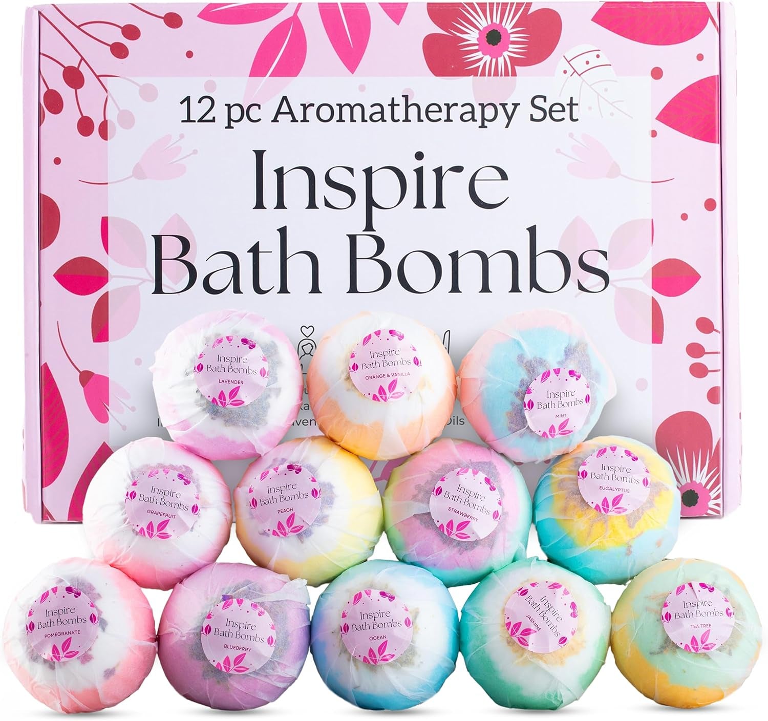 Inspire Bath Bombs for Women, 12 Gorgerous Flower Bath Bombs Topped with Dried Flowers, Luxurious Mother'S Day Gift Set, Brithday Gift, Easter Gift or for Creating Lush Self Care Moment