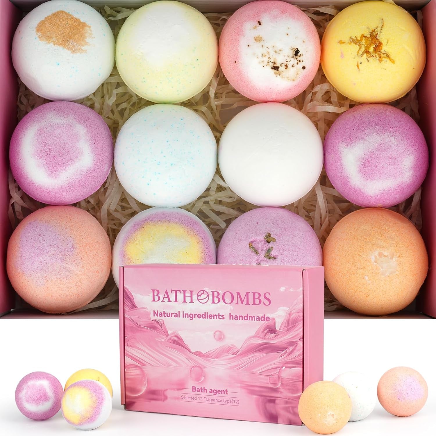  Bath Bombs Set, 12 Pack Bath Bombs Salt Balls with Shea & Coco Butter Dry Skin Moisturize, Relaxing Spa Day 