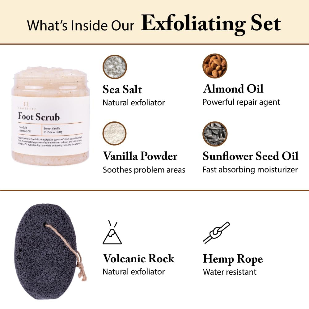 Exfoliating Foot Scrub & Pumice Stone Set – Sea Salt Foot Scrub & Natural Volcanic Pumice Stone, Cleansing Foot Care Kit