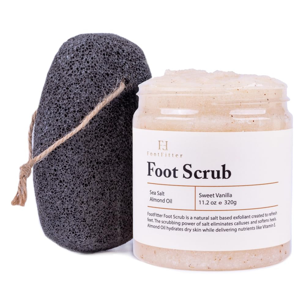 Exfoliating Foot Scrub & Pumice Stone Set – Sea Salt Foot Scrub & Natural Volcanic Pumice Stone, Cleansing Foot Care Kit