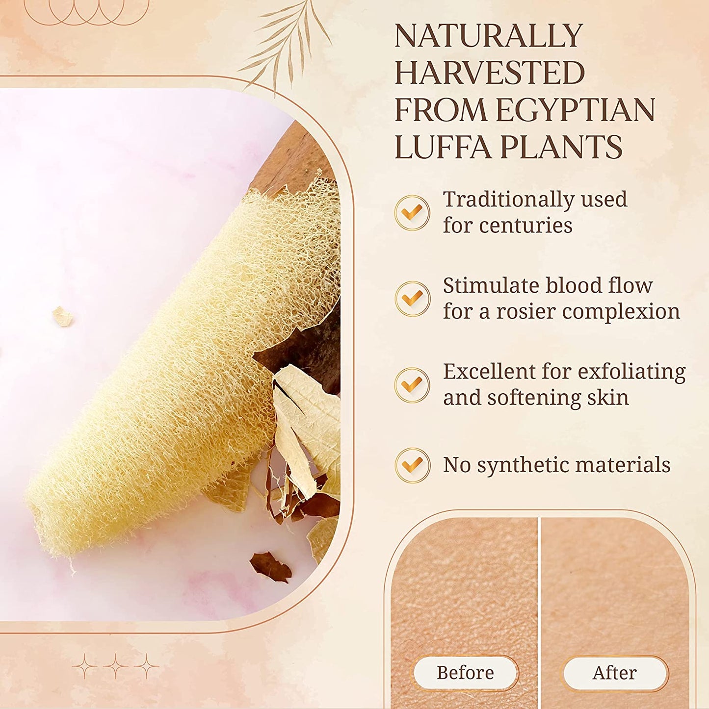 All Natural Loofah Sponge, Pack of 3 Real Egyptian Bath & Shower Exfoliating Loofa Scrubber Sponges for Face, Back & Body, Eco Friendly, No Toxic Chemicals, 6" X 6" by Crafts of Egypt