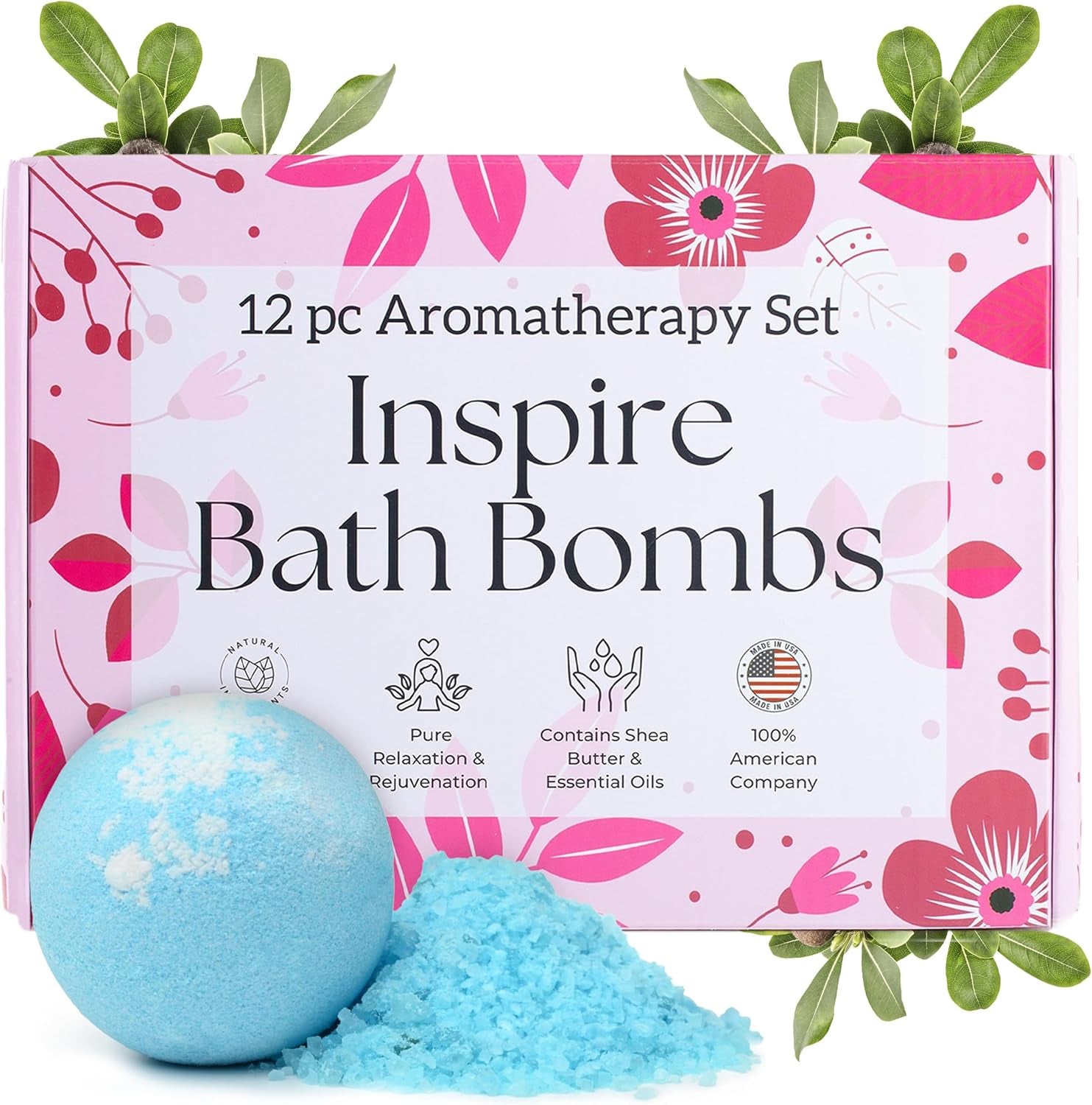 Inspire Bath Bombs for Women, 12 Gorgerous Flower Bath Bombs Topped with Dried Flowers, Luxurious Mother'S Day Gift Set, Brithday Gift, Easter Gift or for Creating Lush Self Care Moment