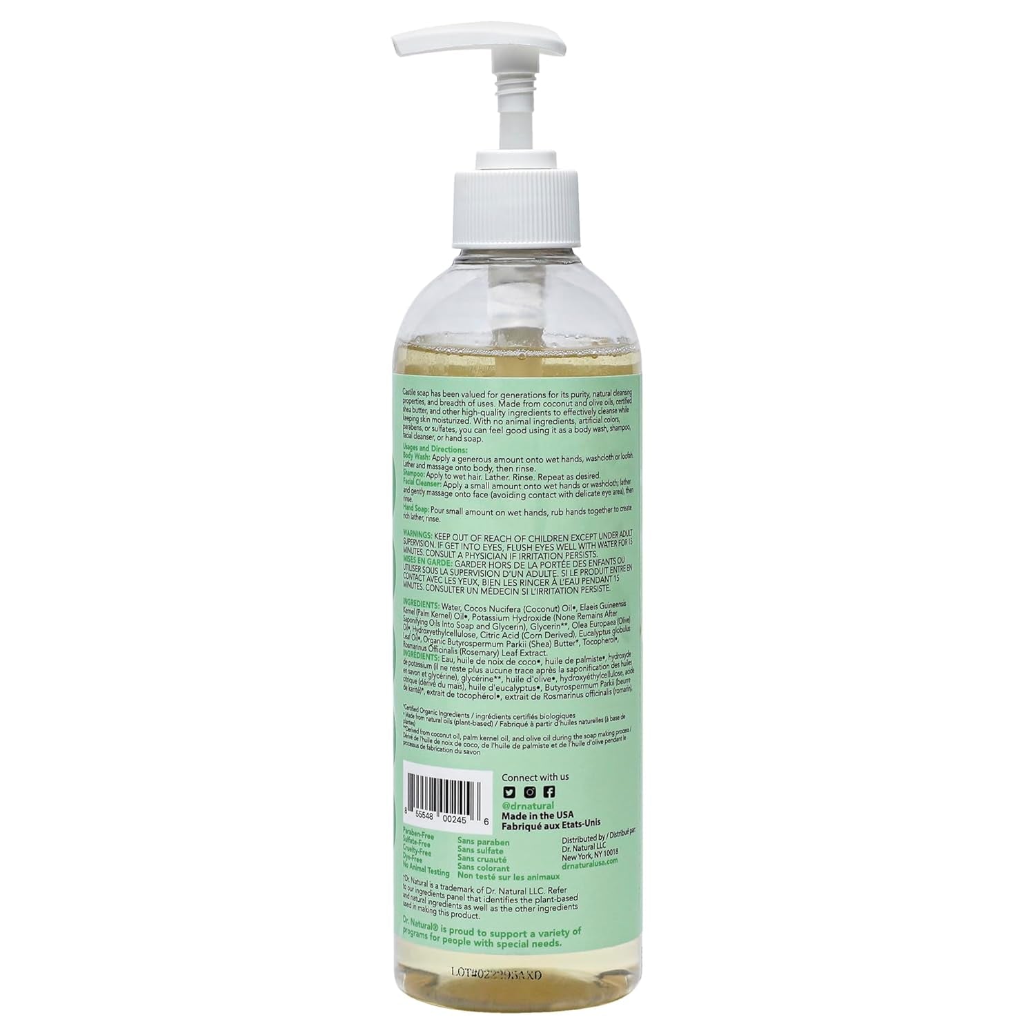 Castile Liquid Soap - Multi-Use Body Wash, Shampoo and Face Wash - Hydrating Body Soap for Skin, Hair, Pets and Home - Eucalyptus - 16 Oz