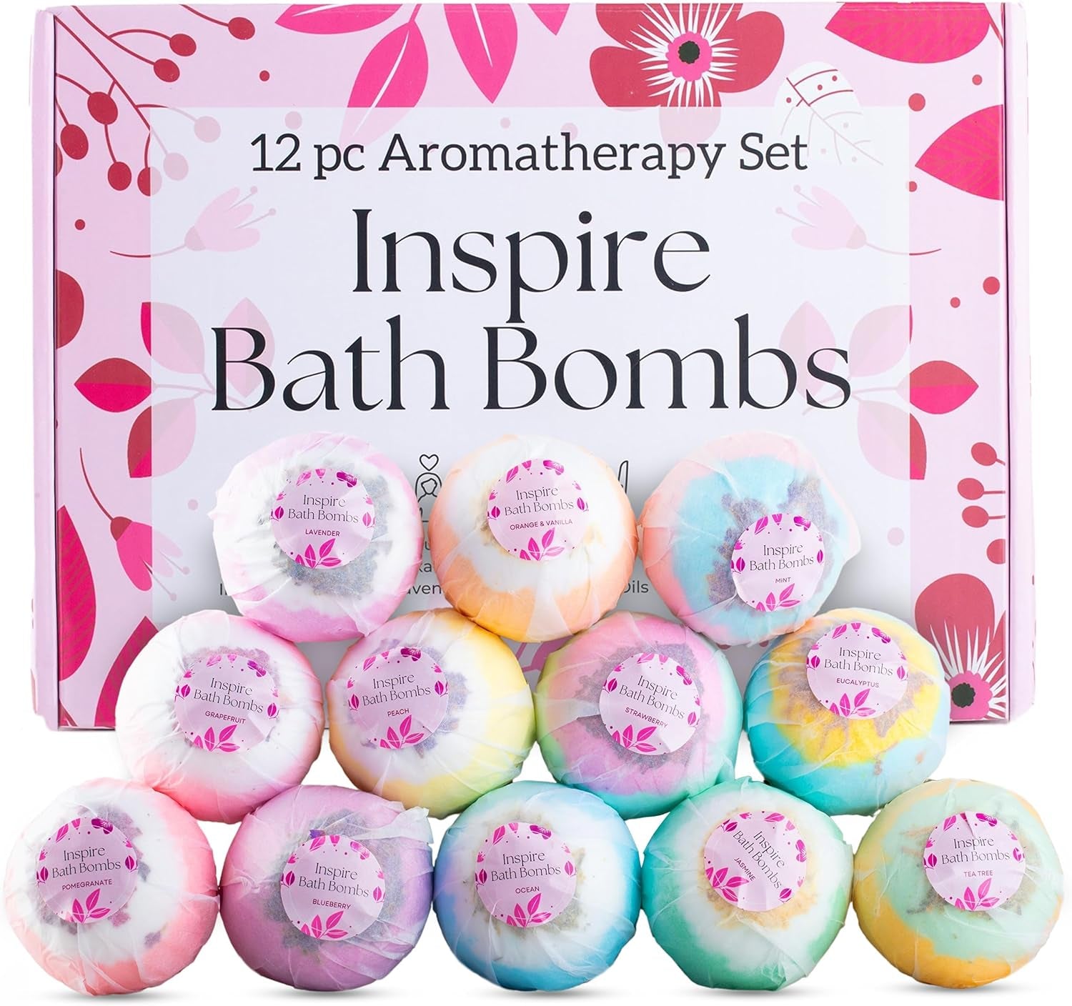Inspire Bath Bombs for Women, 12 Gorgerous Flower Bath Bombs Topped with Dried Flowers, Luxurious Mother'S Day Gift Set, Brithday Gift, Easter Gift or for Creating Lush Self Care Moment