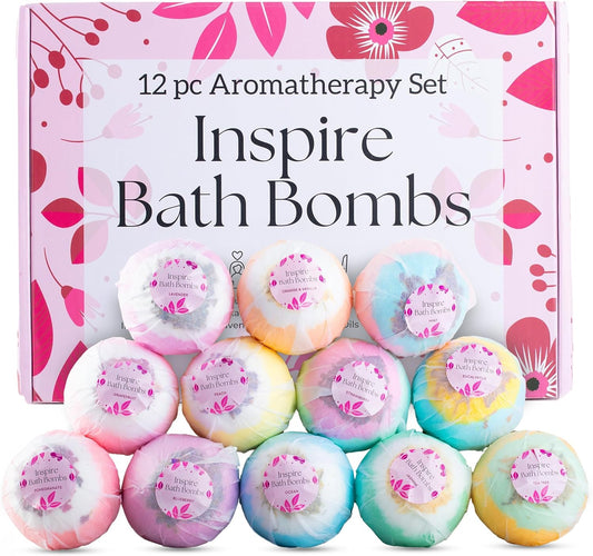 Inspire Bath Bombs for Women, 12 Gorgerous Flower Bath Bombs Topped with Dried Flowers, Luxurious Mother'S Day Gift Set, Brithday Gift, Easter Gift or for Creating Lush Self Care Moment