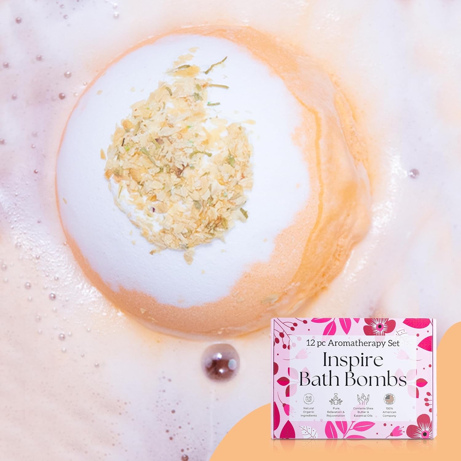 Inspire Bath Bombs for Women, 12 Gorgerous Flower Bath Bombs Topped with Dried Flowers, Luxurious Mother'S Day Gift Set, Brithday Gift, Easter Gift or for Creating Lush Self Care Moment