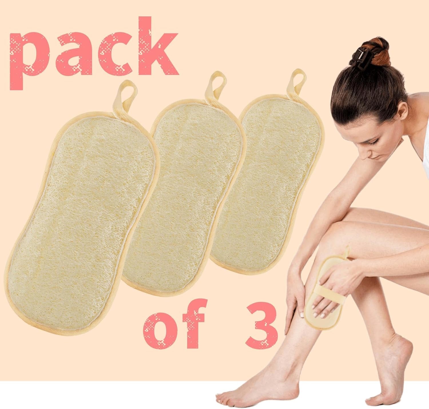 Natural Loofah Sponge Exfoliating Body Scrubber (3 Pack 7.88X3.94X1.57 In), Made with Natural Loofa Sponge,Bath Shower Loofah for Women and Men, Looa for Face and Body That Gets You Clea