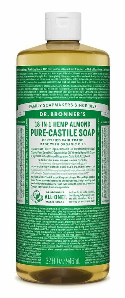NEW Dr. Bronners Pure-Castile Soap Liquid 18-In-1 Hemp Almond 946Ml Dr Bronner'S