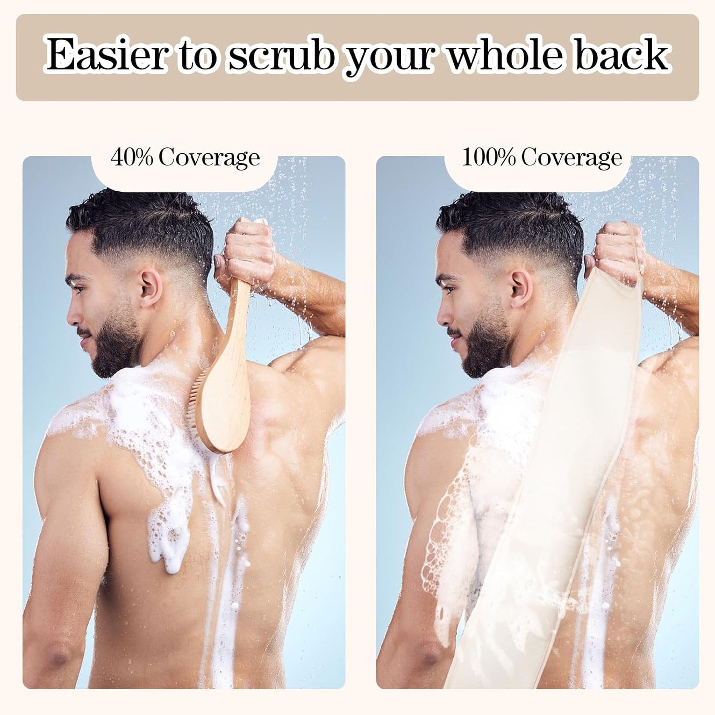Natural Loofah Back Scrubber with Handle for Shower Bath - Exfoliating Luffa Back Sponge Loofa Body Washer Skin Exfoliator Dual-Sided for Men Women Deep Cleaning Exfoliation with Shower Strap