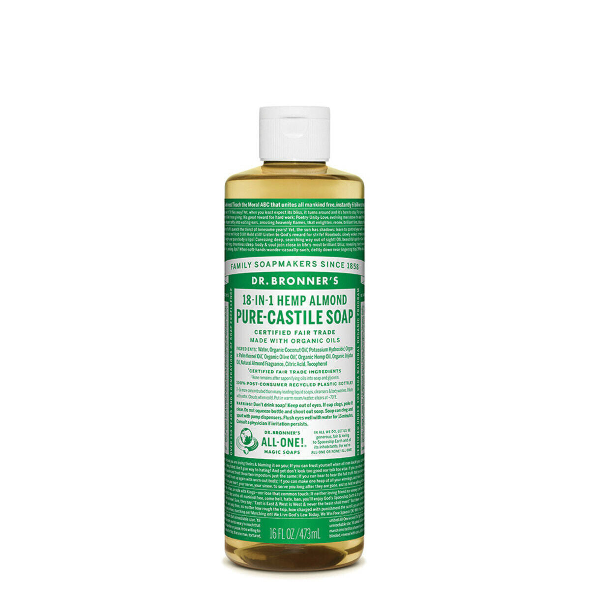 NEW Dr. Bronner'S Hemp Pure-Castile Soap Liquid 473Ml 18-In-1 All Scent Bronners