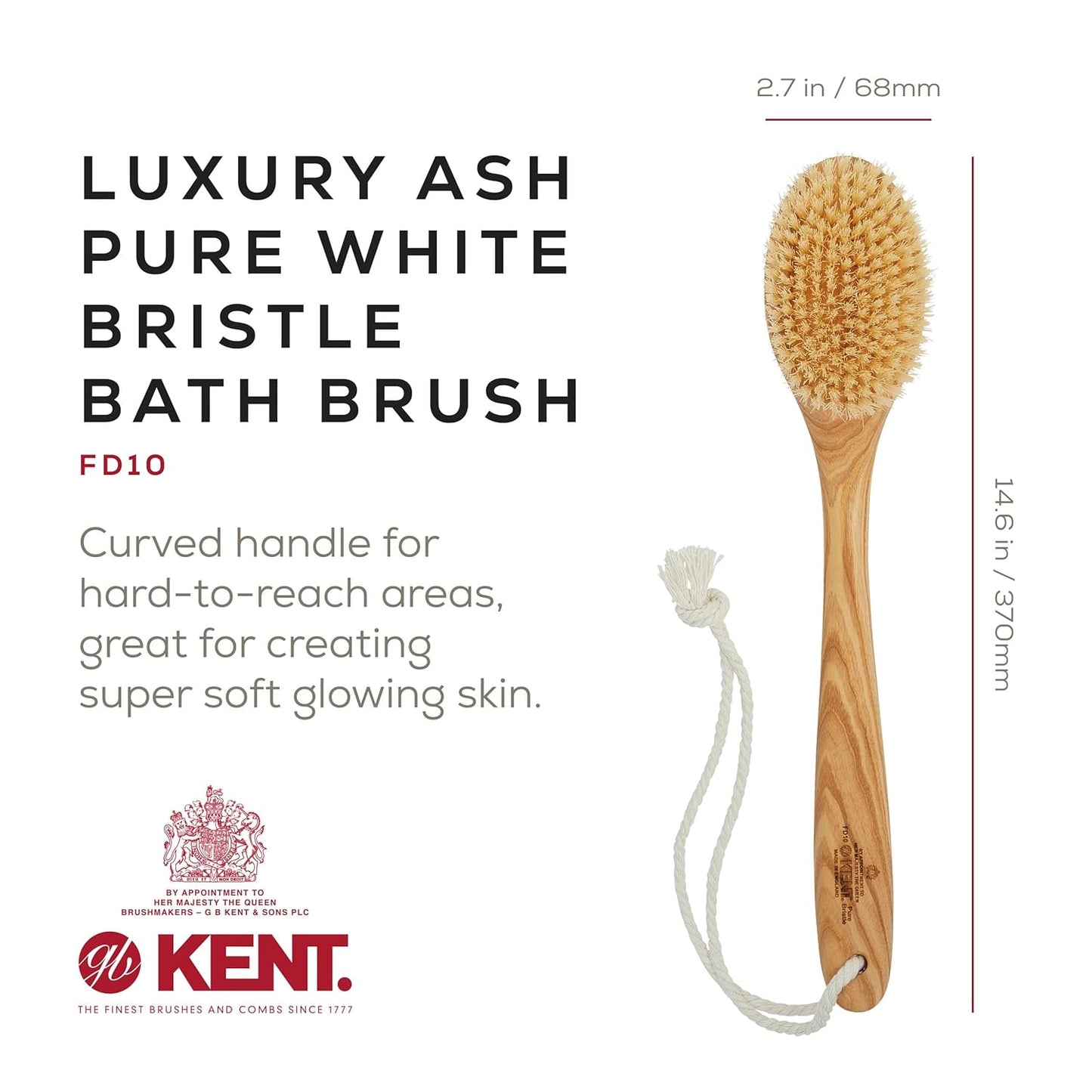 FD10 Ashwood Back Scrubber for Shower Bath Brush and Body Scrubber Exfoliator - Boar Bristle Shower Brush for Body for Men and Women -  Brush Back Scrubbers for Use in Shower Made in England