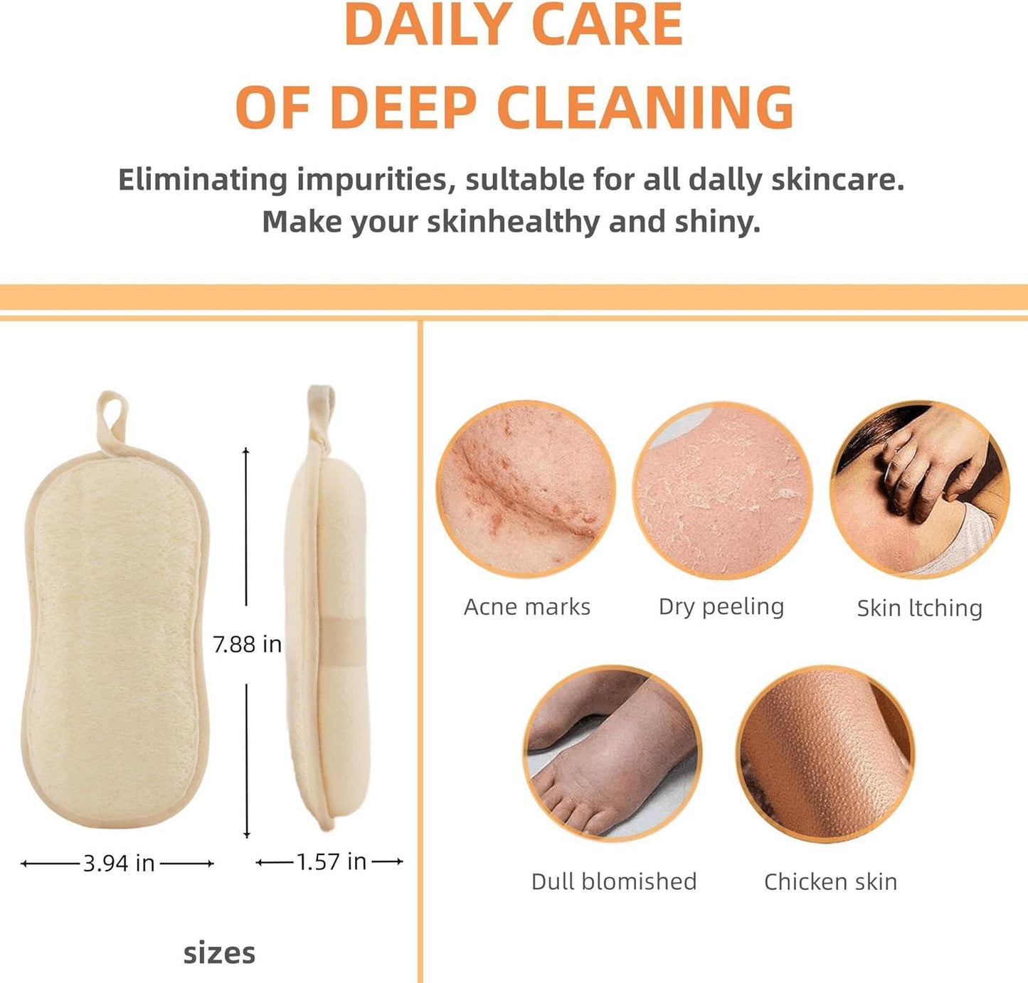 Natural Loofah Sponge Exfoliating Body Scrubber (3 Pack 7.88X3.94X1.57 In), Made with Natural Loofa Sponge,Bath Shower Loofah for Women and Men, Looa for Face and Body That Gets You Clea