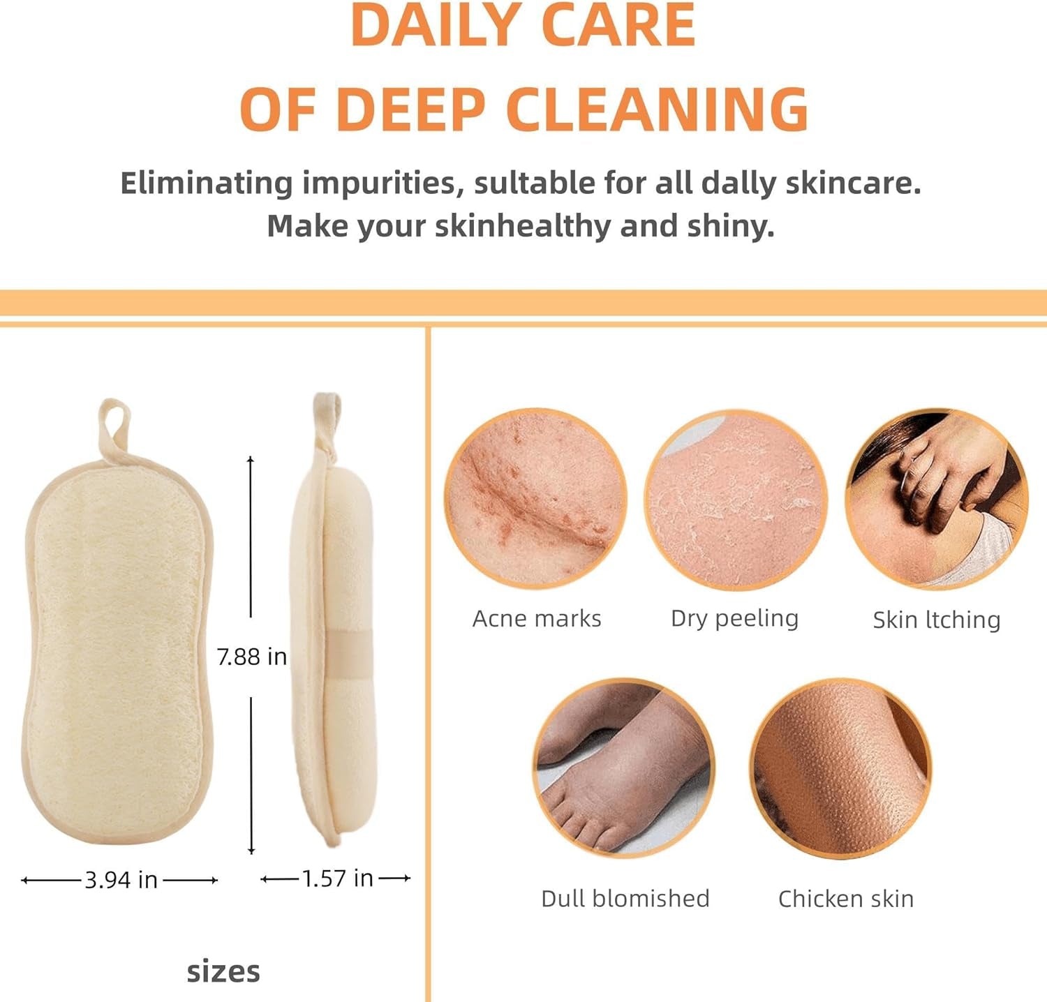 Natural Loofah Sponge Exfoliating Body Scrubber (3 Pack 7.88X3.94X1.57 In), Made with Natural Loofa Sponge,Bath Shower Loofah for Women and Men, Looa for Face and Body That Gets You Clea
