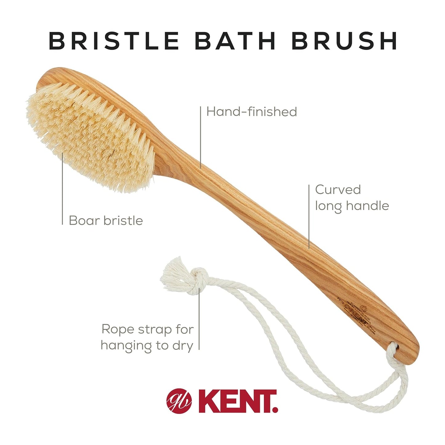 FD10 Ashwood Back Scrubber for Shower Bath Brush and Body Scrubber Exfoliator - Boar Bristle Shower Brush for Body for Men and Women -  Brush Back Scrubbers for Use in Shower Made in England