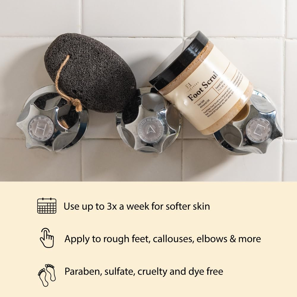 Exfoliating Foot Scrub & Pumice Stone Set – Sea Salt Foot Scrub & Natural Volcanic Pumice Stone, Cleansing Foot Care Kit